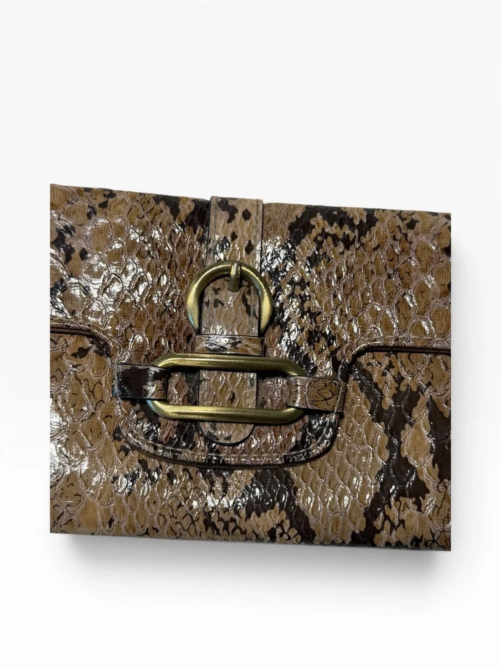 Y2K 90s Snake Skin Print Brown Clutch Wallet with Buckle Accent‎ coastal Cowgirl